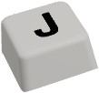 Clickable arctic white keycap with the letter J inlaid in jet black