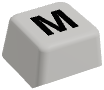 Clickable arctic white keycap with the letter M inlaid in jet black